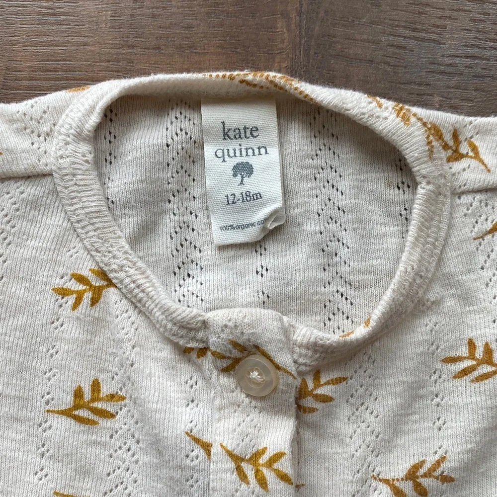 Kate Quinn Cream Dress with Gold Leaf Pattern 12-18 months Organic Cotton